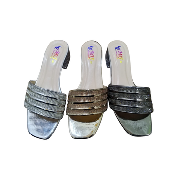 Sparkling Shimmer Band Block Heel Slides – Luxury Embellished Party Wear Sandals